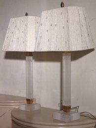 Pair Of Stylish Frosted Lucite/ Acrylic Table Lamps With A Stylish String Shade