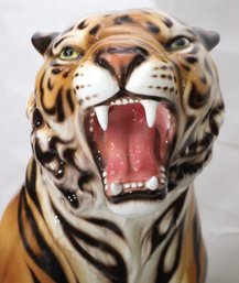 Large Stunning Roaring Tiger Ceramic Sculpture 16 X 20 X 35 Inches Overall Excellent Condition