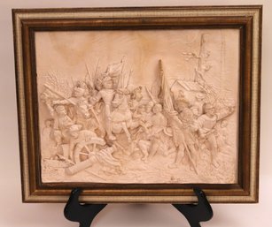 Decorative 3 D Plaster Or Terracotta Wall Plaque Of Triumphant Battle Scene Signed F. Lavastre
