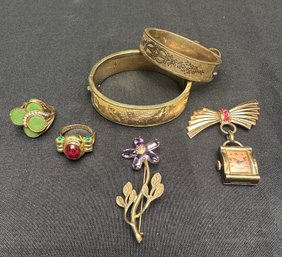 Lot Of Gold- Filled Bracelets, Watch Pin, Amethyst Pin And Rings