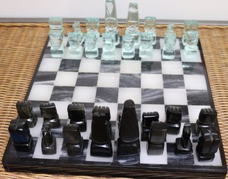 Polished Stone & Glass Chess Set With Board