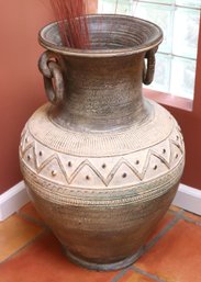 Large Hand Thrown Southwestern Ceramic Pottery Urn With Chain Link Style Handles
