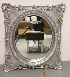 Vintage/Antique Wood Wall Mirror Painted In A Silver Finish
