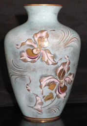 Bavaria Germany Forest Vase With Hand Painted Gold Orchids On Turquoise Background