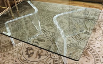 A Stunning Mid- Century Modern Lucite Base And Beveled Glass Coffee Table, 4 Feet Square