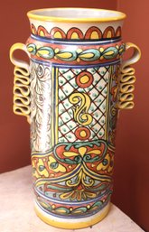 Hand Painted Southwestern Style Umbrella Holder With Ornate Design Throughout. Signed On The Bottom.