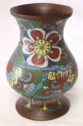 Antique Champleve Vase With Floral Pattern And Stamped On Underside.