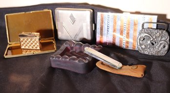 Tobacco Case From Germany, Volupte USA, Elgin Lighter, Hoffritz Pocket Knife, Vintage Ashtray And More
