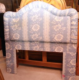 Upholstered, French Style Headboard In A Blue Toile Fabric.