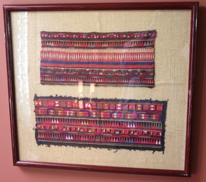 Antique From Hand Woven Textiles Chiang Mai Thailand Hill Tribes Polished Wood Frame With Burlap Matting