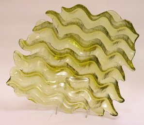 Modern Green Glass Bowl With Wavy Design