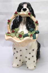 Large Ceramic Dog Sculpture With Basket 6/5000 Signed On The Bottom  2 Feet Tall