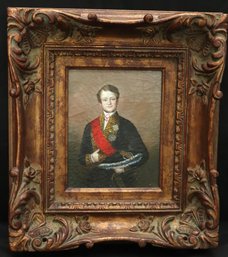 Oil On Canvas Painting Of Prince Dressed In Military Regalia, In A Wide Baroque Frame.