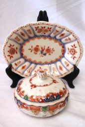 Royal Delft Porcelain Lidded Box And Dish.