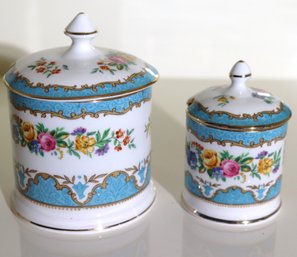 Crown Staffordshire Made In England Lyric Tunis Floral Painted Fine Bone China Jam/mustard Jars With Lids