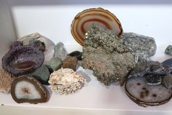 Collection Of Assorted Geodes, Stones & Crystals As Pictured