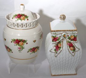 Pair Royal Albert Old Country Rose Biscuit Barrels Limited Edition 3556/8000