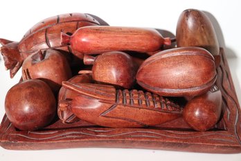 Home Decor Includes Hand Carved Wood Fruit Pieces And Tray