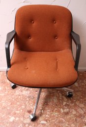 Vintage Molded Plastic Swivel Office Chair By United Chair Co. With Burnt Orange Fabric.