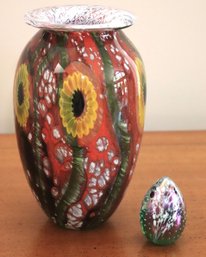 Beautiful Blown Glass Art Vase Signed On The Bottom An Iridescent Blown Glass Egg Paperweight Signed MSH