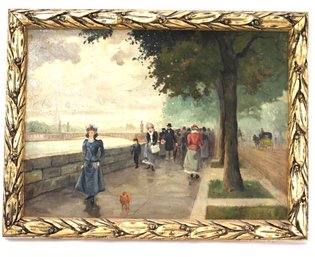 Vintage Paris Street Scene Painting In A Carved Wood Frame