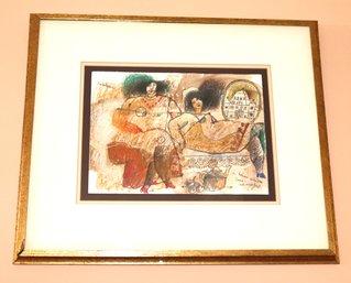 Theo Tobiasse Signed Print On Paper Of Two Women With Gallery Sticker