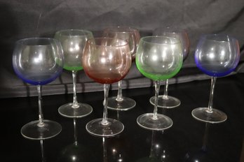 Set Of 7 Multicolored Stemmed Wine Glasses