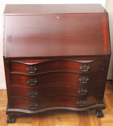 Chippendale Style Mahogany Drop Front Secretary Desk With Ball & Claw Feet.