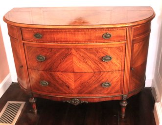 Gorgeous 1920s Era French Style Curved Demi-lune Commode Or Dresser With Richly Grained Wood