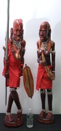 Two Authentic African 42 T Hand Carved Male And Female Figures
