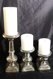 Set Of Decorative Antique Mercury Style Candle Pillars Ranging In Size