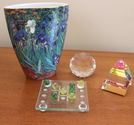 Multicolored Prism Paperweights & Little Tic Tac Toe Set, Includes Goebel Artis Orbis Germany And More.