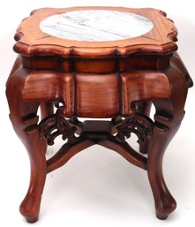 Solid Carved Wood Pedestal With A Marble Insert