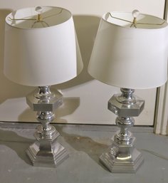 Pair Of Modern Chrome Baluster Table Lamps