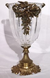 French Empire Style Bronze, Mounted Cut Crystal Urn / Vase With Lovebirds