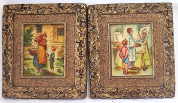 Two Framed Artini Resin Artworks Featuring Scenes With Children, Signed Tarola.