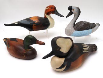 Hand Painted Wood Duck Decoys Includes A Piece From The Decoy Shop In Freeport Maine & Swan Quarter Signed