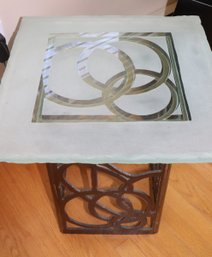 Richard Mocco Southwestern Frosted Sea Glass Top On Hand Cut Steel Table With A Custom Bronze Toned Base