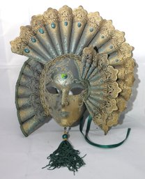 Get Ready For Mardi Gras With This Gorgeous Original Venetian Mask Blue/Gold Handcrafted/painted In Italy