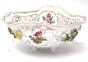 Vintage Dresden Pierced Centerpiece Bowl With Floral Accents Throughout