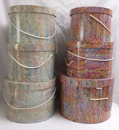Collection Of 6 Vintage Marbleized Cardboard, Hat Boxes.