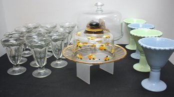 Glass Dessert Ice Cream And 4 Modern Dessert Cups In Light Blue And Green Tones By I. Godinger & Co