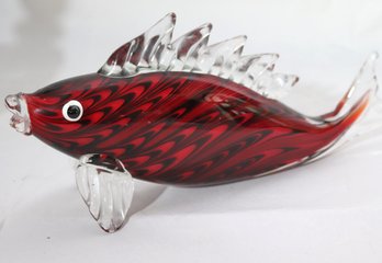 Red Murano Blown Glass Fish Sculpture Decor (life Size) Approx. 13 X 6 Inches