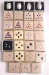 Large Lot Of Small Colored Gemstones In Boxes, With Mabe Pearl Shell, Amethyst, And More