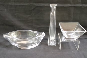 Tiffany And Co. Metropolis Square Crystal Bowl, Vase And Rosenthal Classic Germany Wavy Canoe Shaped Bowl