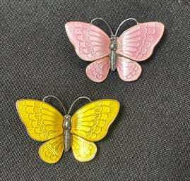 Includes 2 Vintage VB Sterling Silver Denmark And Enamel Butterfly Pins