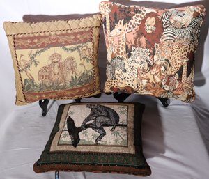 A Lot Of Three Decorative Accent Pillows With Animal Motifs By Dakotah.