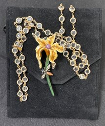 Jay Strongwater Designer Floral Pin/ Brooch And Swarovski Crystal Necklace