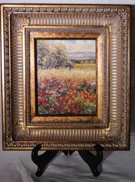 Painting On Canvas Of A Field Of Wildflowers In Empire Style Gold Frame