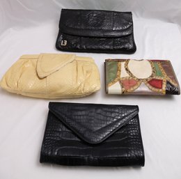 Lot Of 4 Vintage Clutch Bags With 2 Snake And Croc Leather.